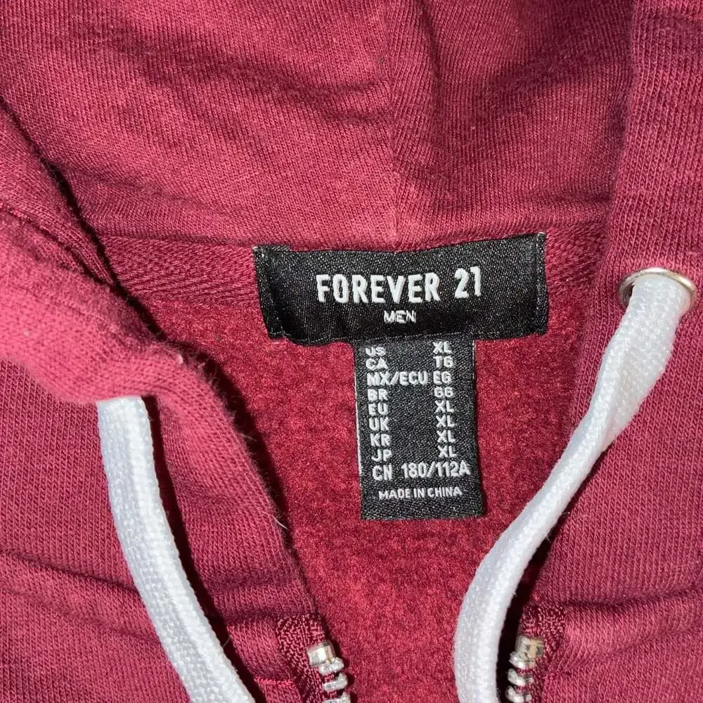 Forever 21 Zip-Up Hoodie Size Men XL Burgundy